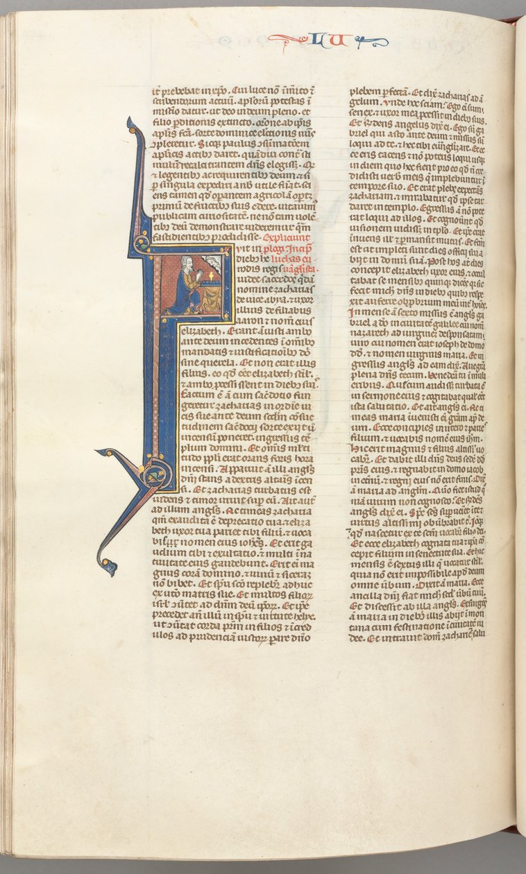 FOL। 412v, ल्यूक, ऐतिहासिक प्रारंभिक एफ, ल्यूक एक वेदी पर प्रार्थना, ऊपर भगवान का पर्दाफाश, सी। 1275-1300। द्वारा अज्ञात