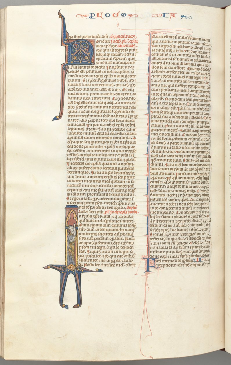 FOL। 476v, जेम्स, हिस्ट्रीशीटेड प्रारंभिक I, जेम्स एक स्क्रॉल के साथ खड़ा है, सी। 1275-1300। द्वारा अज्ञात