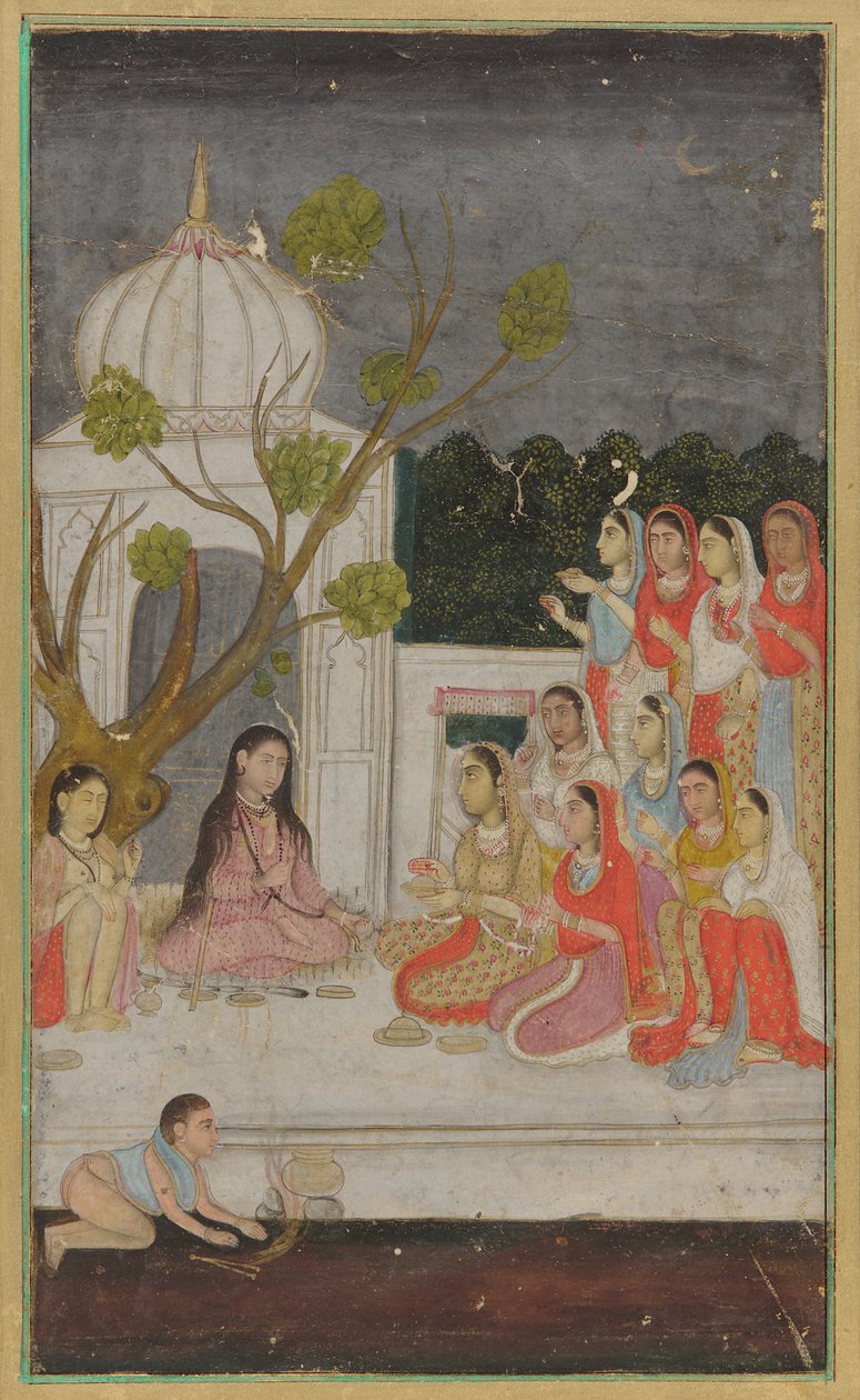 भाग्य बताने वाला, रात में छत पर महिलाओं का एक समूह, 18वीं सदी। द्वारा अज्ञात