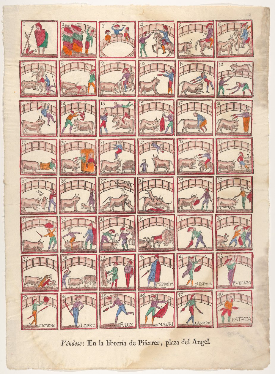अट्ठारह बुलिंग फ़ाइटिंग के युद्धाभ्यास और रिंग से दृश्य, सीए। 1800-1850। द्वारा अज्ञात