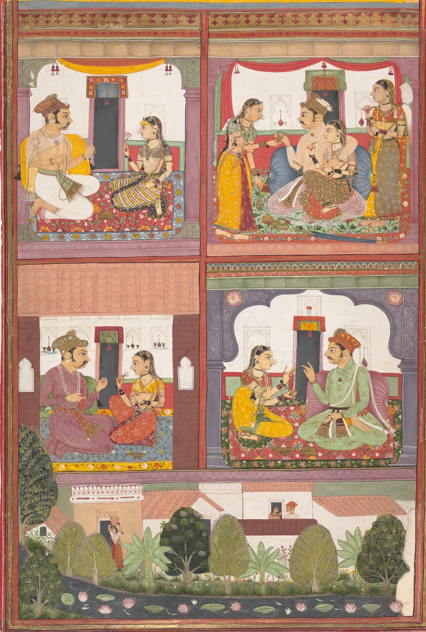 चार प्यार के दृश्य और एक लैंडस्केप: पृष्ठ एक विस्थापित रस्काप्रिया से, ca. 1700। द्वारा अज्ञात