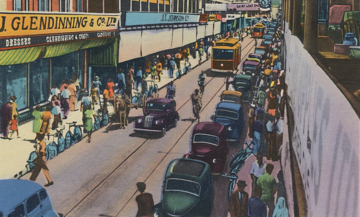 फ्रेडरिक स्ट्रीट, पोर्ट ऑफ स्पेन, त्रिनिदाद, BWI, c1940s। द्वारा अज्ञात