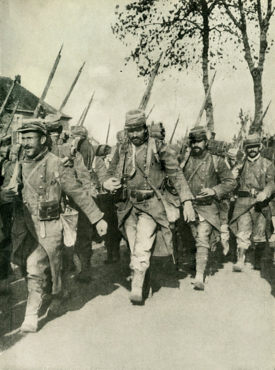 मार्च पर फ्रांसीसी सैनिकों, प्रथम विश्व युद्ध, 1914-1918, c1920। द्वारा अज्ञात