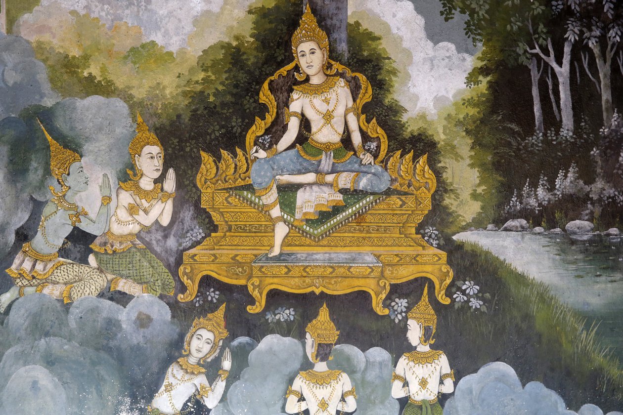 वाट फ्रा दोई सुथेप, चियांग माई में बुद्ध के जीवन के एक दृश्य को दर्शाने वाला फ्रेस्को। थाईलैंड द्वारा अज्ञात