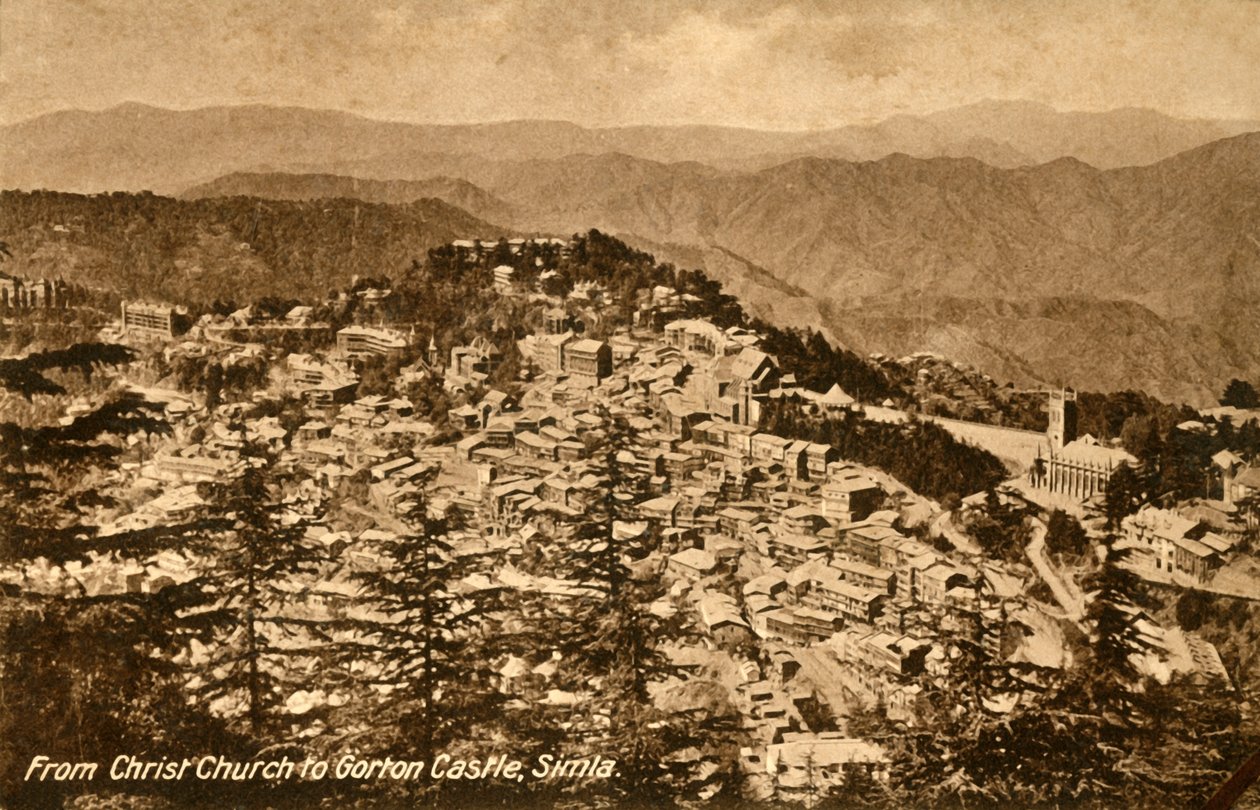 क्राइस्ट चर्च से गोर्टन कैसल, सिमला, c1918-c1939। द्वारा अज्ञात
