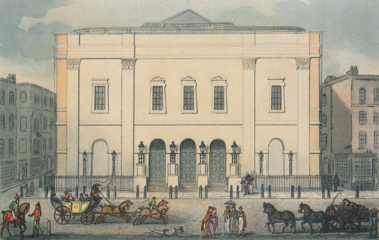 थिएटर रॉयल, डॉरी लेन, वेस्टमिंस्टर, लंदन, 1812 के सामने का दृश्य द्वारा अज्ञात