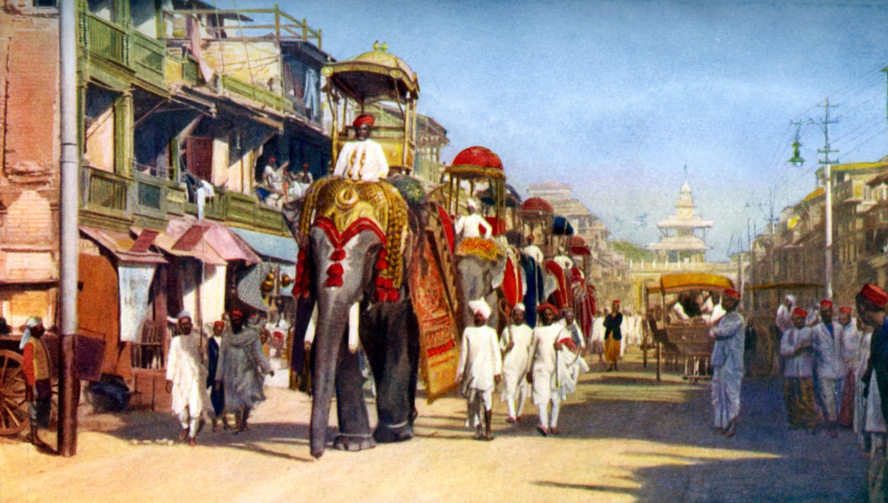 गायकवाड़ राज्य के हाथी, मणिपुरी बाजार, बॉम्बे, भारत, c1924 द्वारा अज्ञात