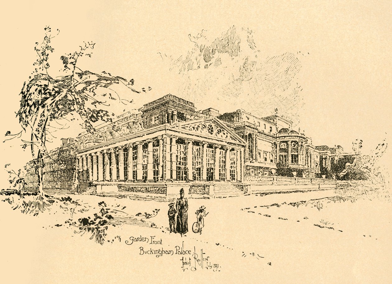 गार्डन फ्रंट, बकिंघम पैलेस, वेस्टमिंस्टर, लंदन, c1890। द्वारा अज्ञात