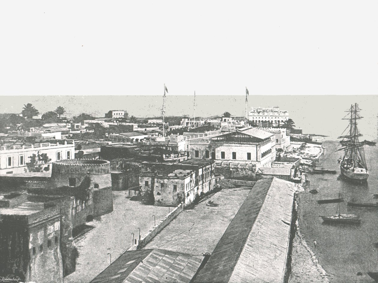 राजधानी का सामान्य दृश्य, ज़ांज़ीबार, 1895। द्वारा अज्ञात