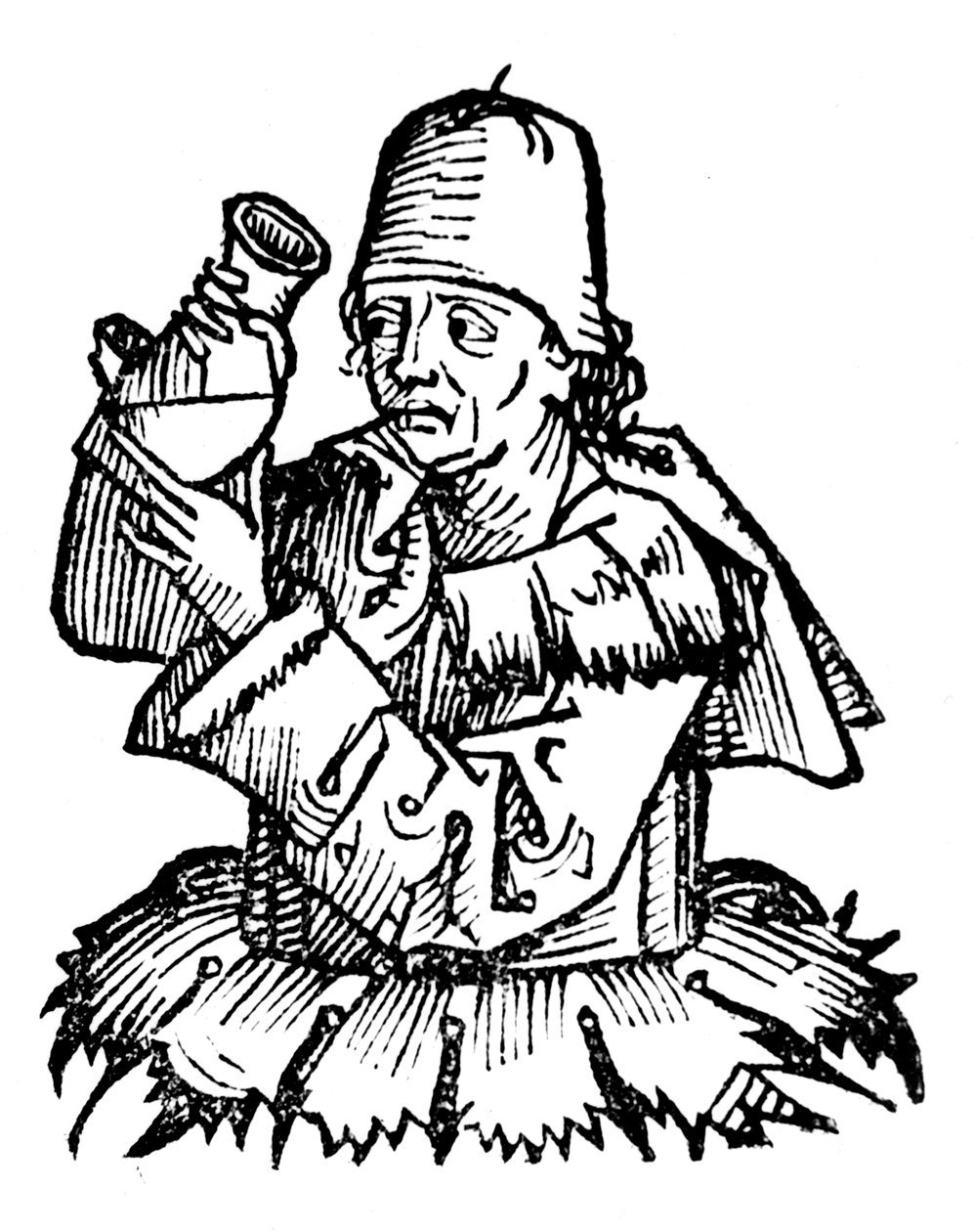 Gentile da Foligno, 14 वीं सदी के इतालवी चिकित्सक, मूत्र के नमूने की जांच करते हुए, 1493 द्वारा अज्ञात
