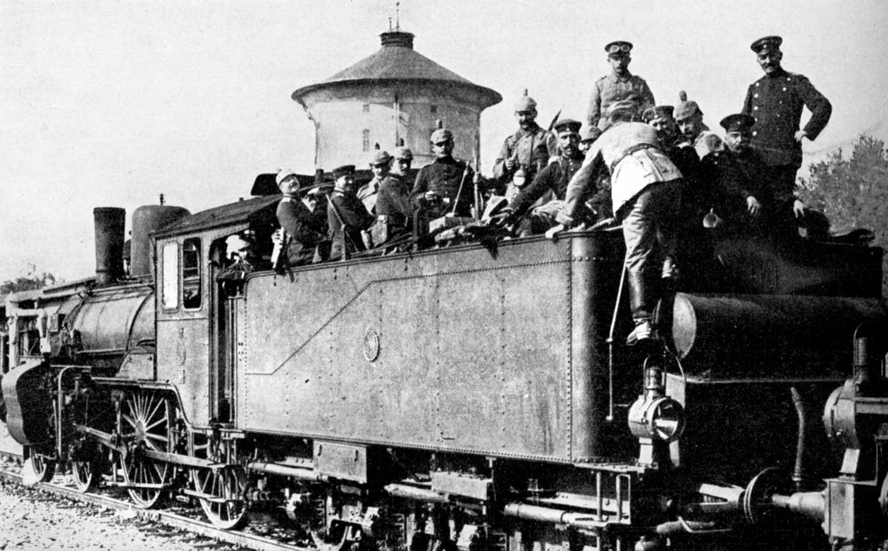 पूर्वी मोर्चे पर ट्रेन से यात्रा करने वाले जर्मन सैनिक, प्रथम विश्व युद्ध, 1914 द्वारा अज्ञात