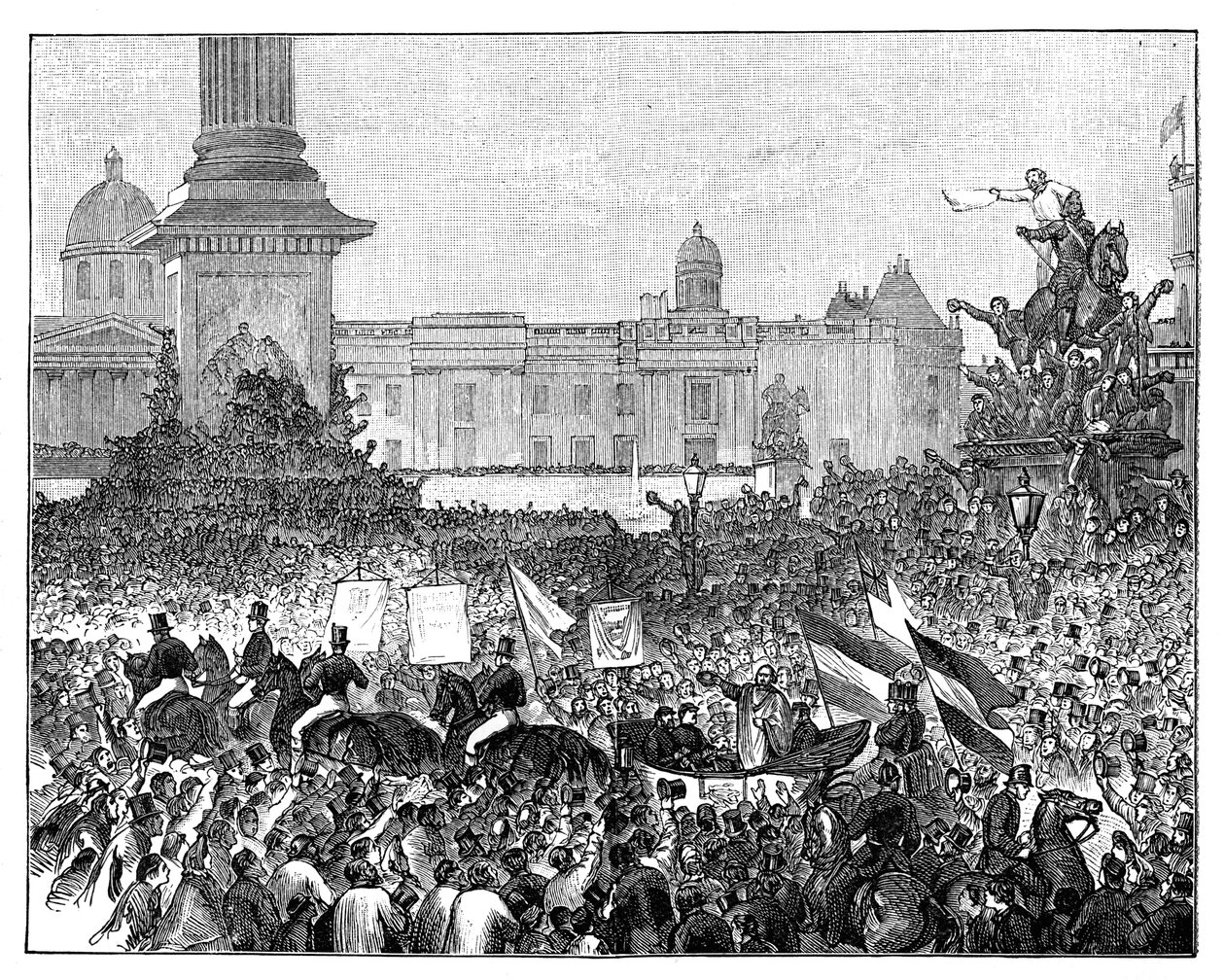 1864 में लंदन के ट्राफलगर स्क्वायर में ग्यूसेप गैरीबाल्डिस का स्वागत द्वारा अज्ञात