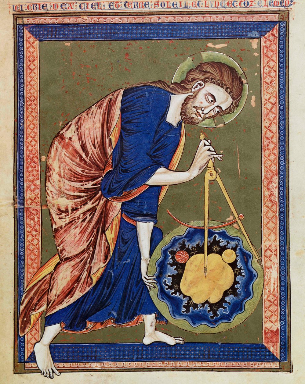 भगवान, दिव्य वास्तुकार। बाइबिल मनोबल से रोशनी, वियना कोडेक्स 2554, c.1250 (वेल्लम पर) द्वारा अज्ञात