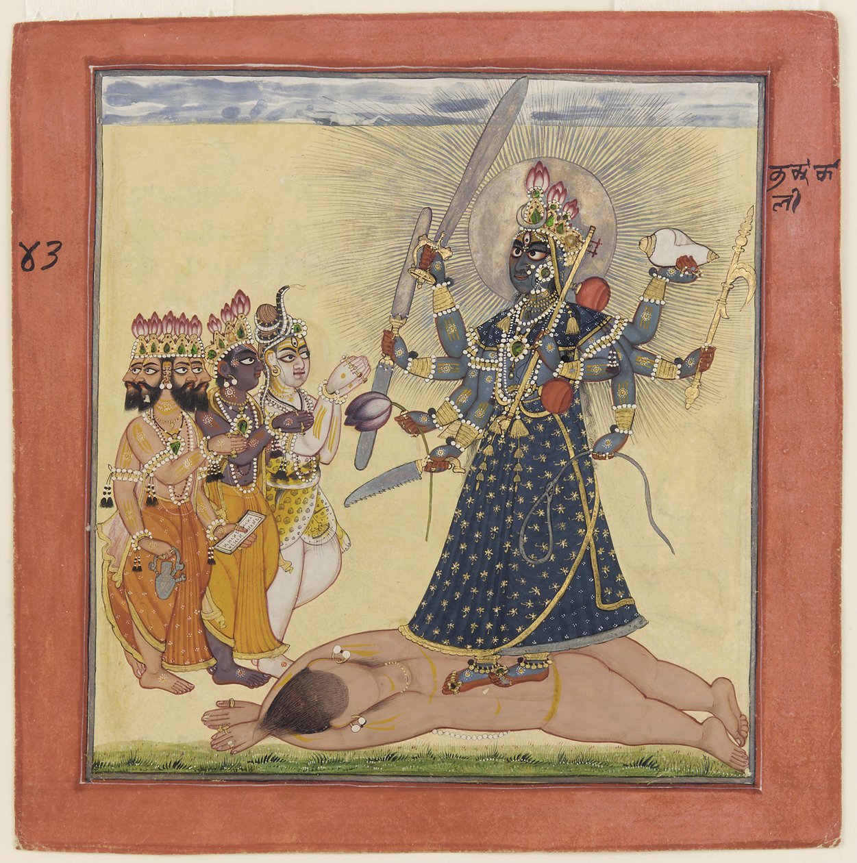 देवी भद्रकाली एक तांत्रिक देवी श्रृंखला से देवताओं द्वारा पूजित, सी। 1660 द्वारा अज्ञात