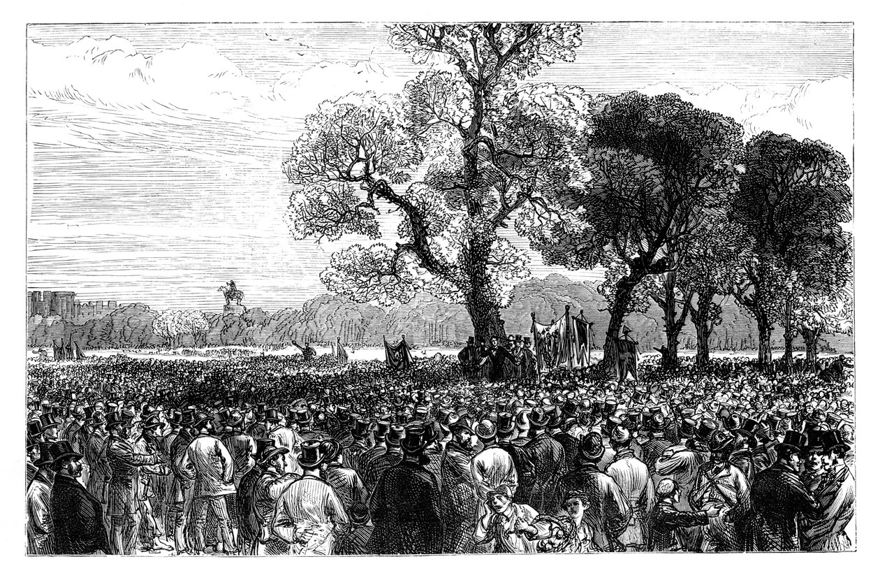 19 वीं शताब्दी के मध्य में हाइड पार्क, लंदन में रिफॉर्मर्स ट्री में शानदार प्रदर्शन द्वारा अज्ञात