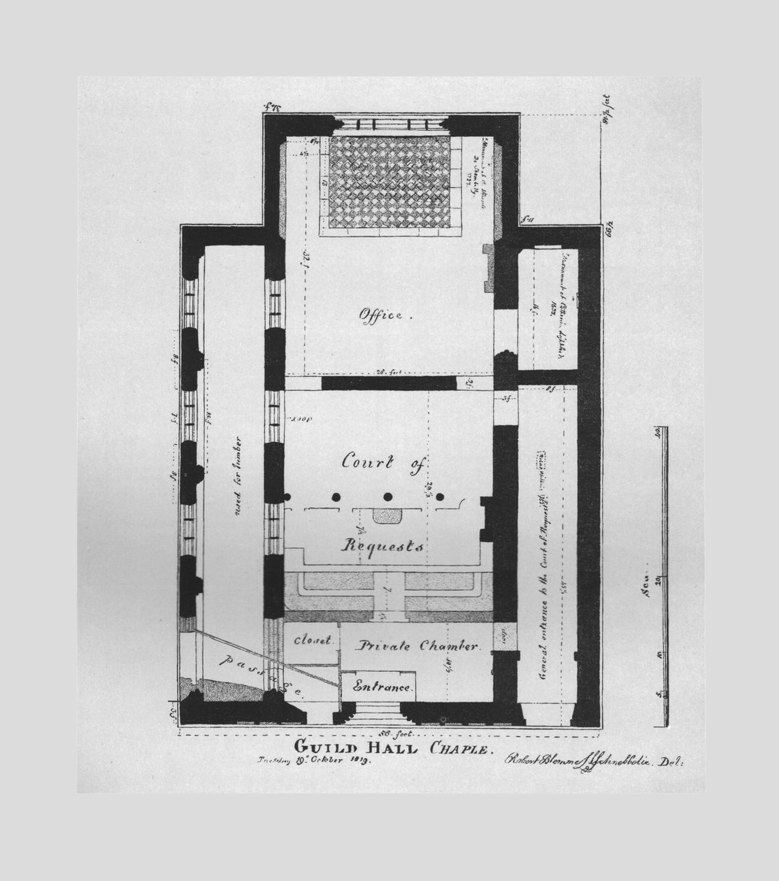 गिल्डहॉल चैपल की ग्राउंड योजना 1815, 1866 द्वारा अज्ञात