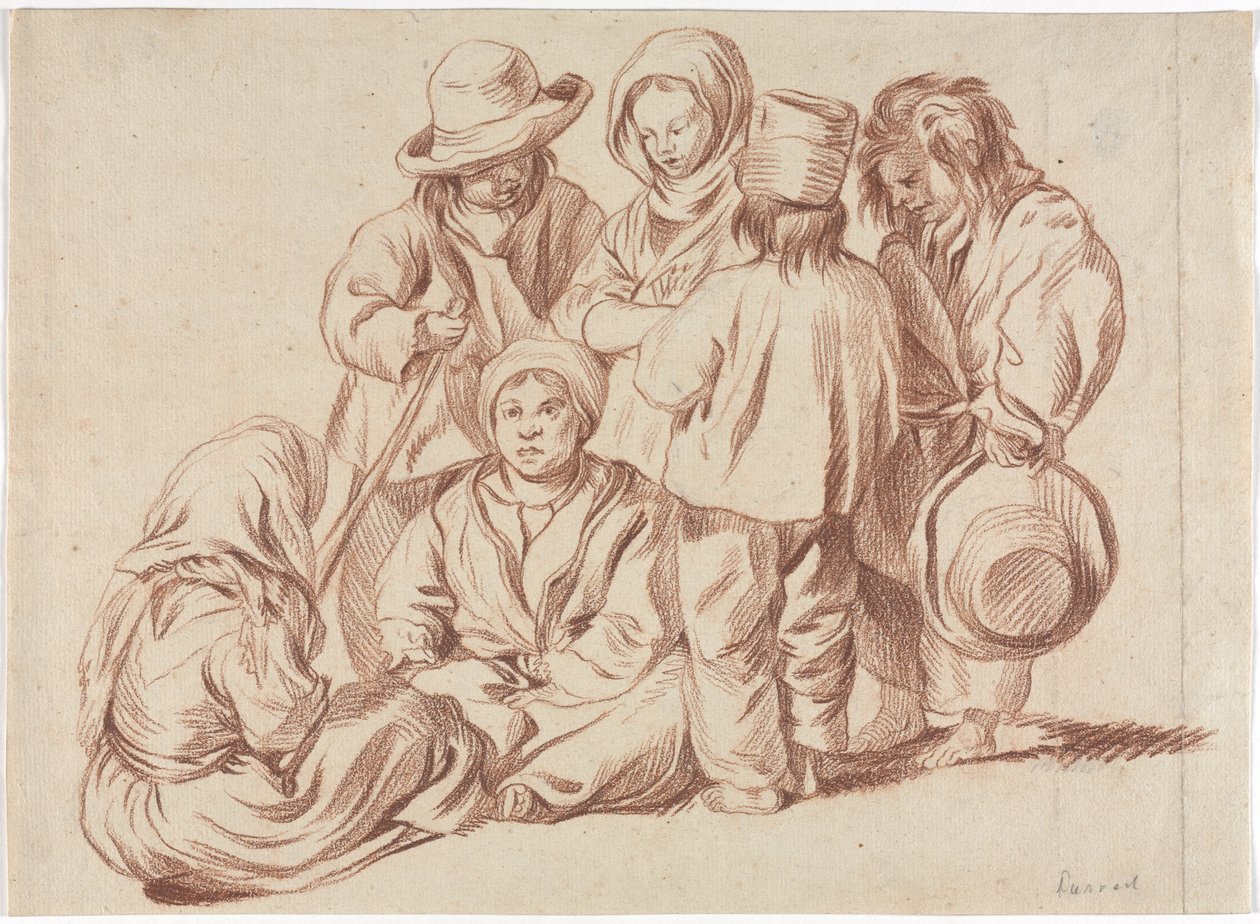ग्रुप ऑफ़ सिक्स चिल्ड्रन रेक्टो, स्केच ऑफ़ ए विलेज वर्शो, 1700s। द्वारा अज्ञात