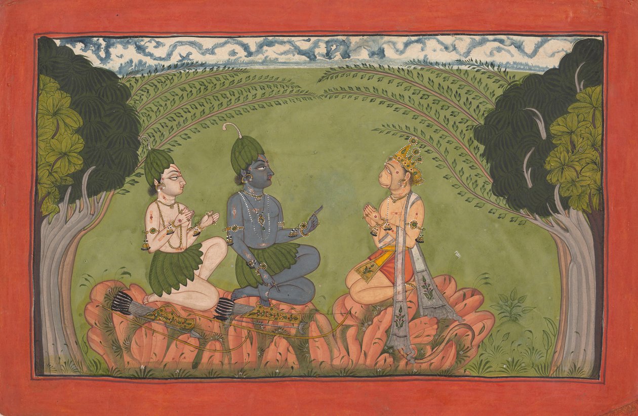 राम और लक्ष्मण से पहले हनुमान ... छितरी हुई 'मनकोट' रामायण श्रृंखला, सीए। 1710-25. द्वारा अज्ञात