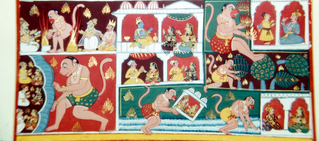 हनुमान, बंदर-राक्षस, मनुष्यों के बीच उत्पात मचाते हुए, c1730 द्वारा अज्ञात