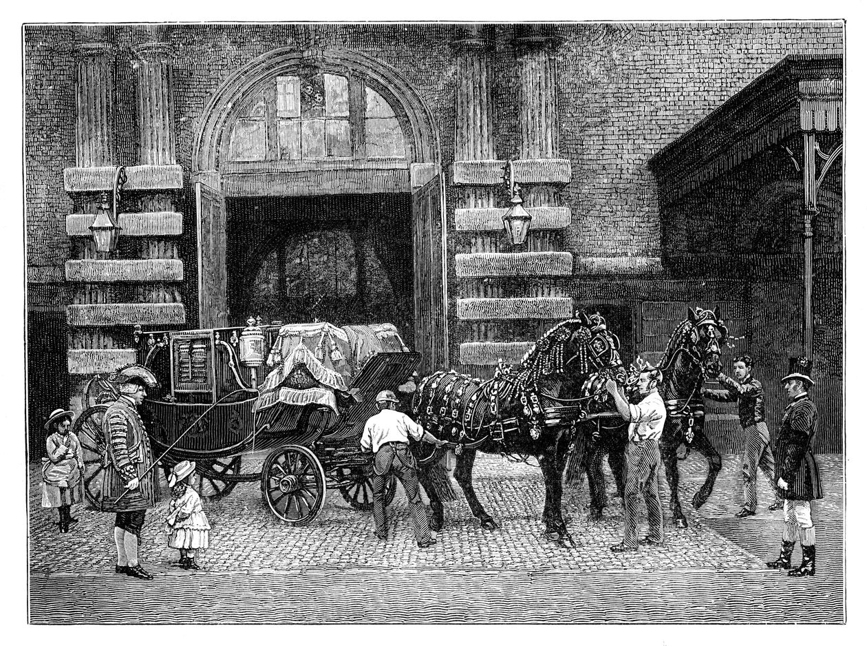 रॉयल Mews, बकिंघम पैलेस, लंदन, C1888 में काले घोड़ों की कटाई द्वारा अज्ञात