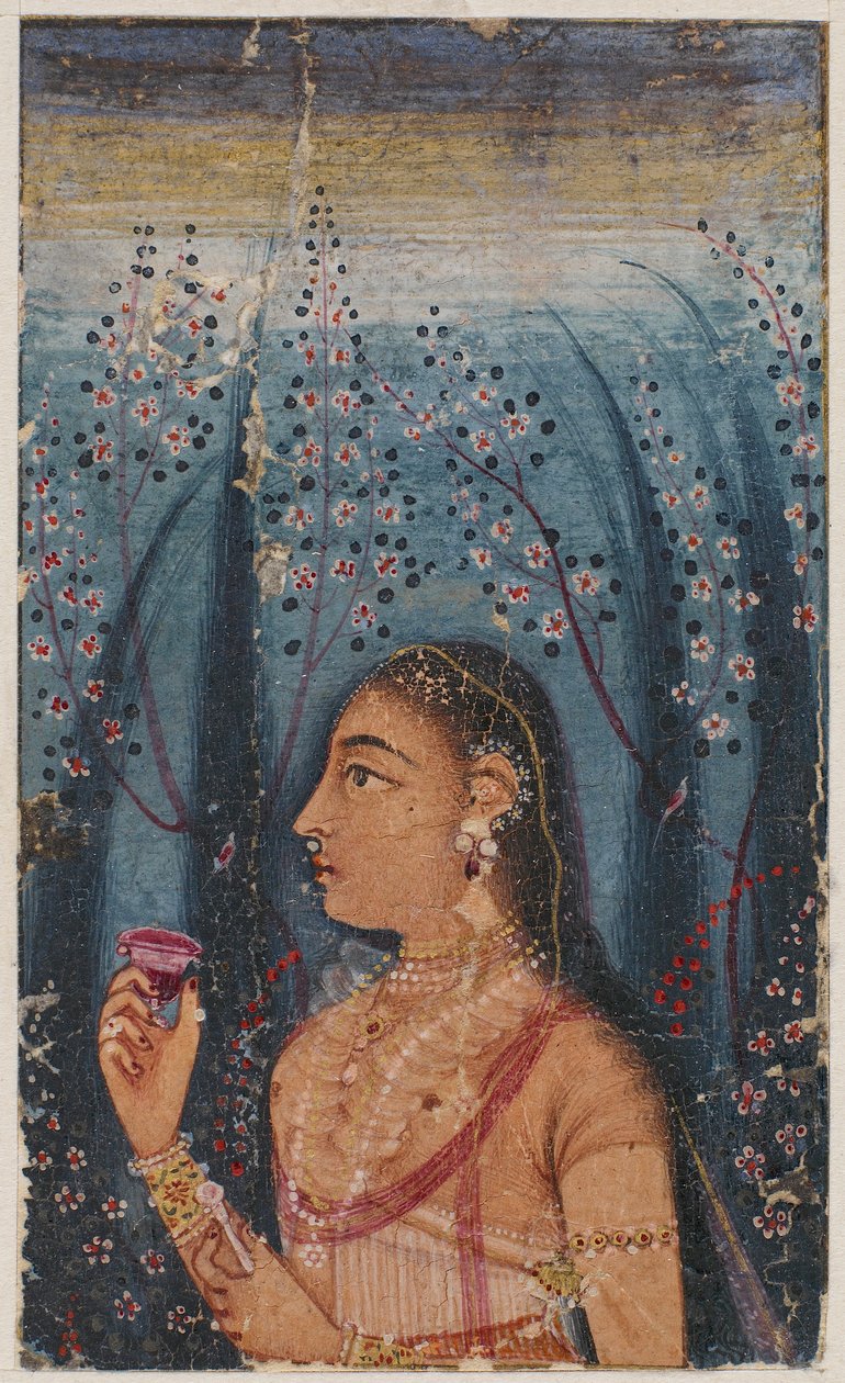 फूलों के तनों के बीच एक युवा महिला का सिर, सी. 1620. द्वारा अज्ञात