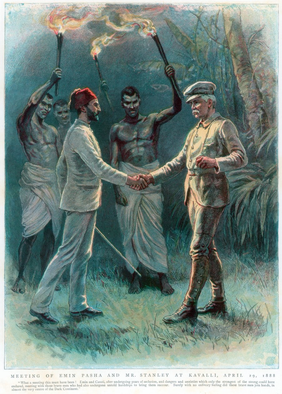 हेनरी मॉर्टन स्टेनली, वेल्श पत्रकार और खोजकर्ता, 29 अप्रैल 1888 को कवाली में एमिन पाशा से मिलते हुए द्वारा अज्ञात