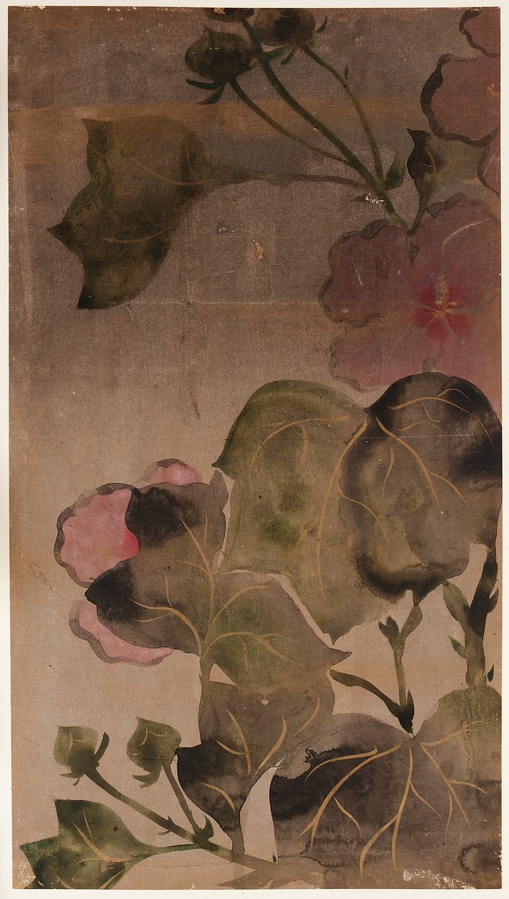 हिबिस्कस फूल और पत्तियां, ईदो काल, 1615-1868। द्वारा अज्ञात