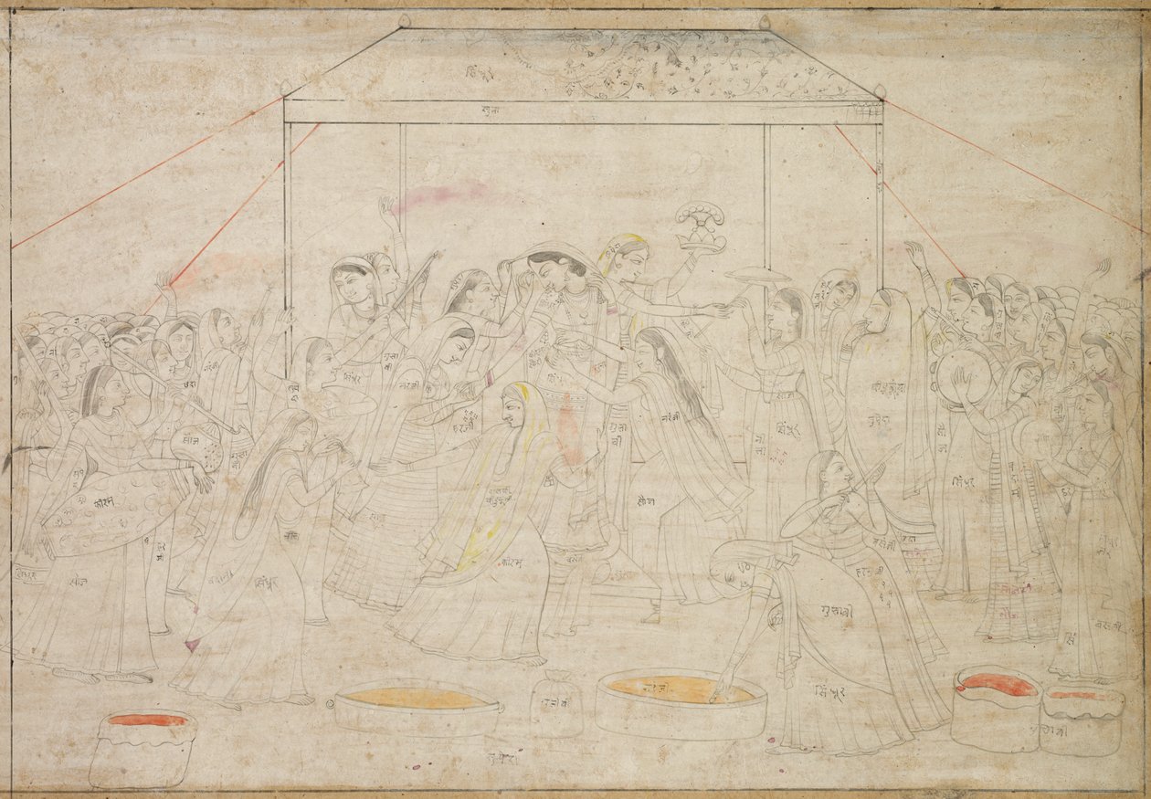 हिंदू भगवान कृष्ण वसंत महोत्सव होली के लिए महिला कपड़े पहने, सी। 1790। द्वारा अज्ञात