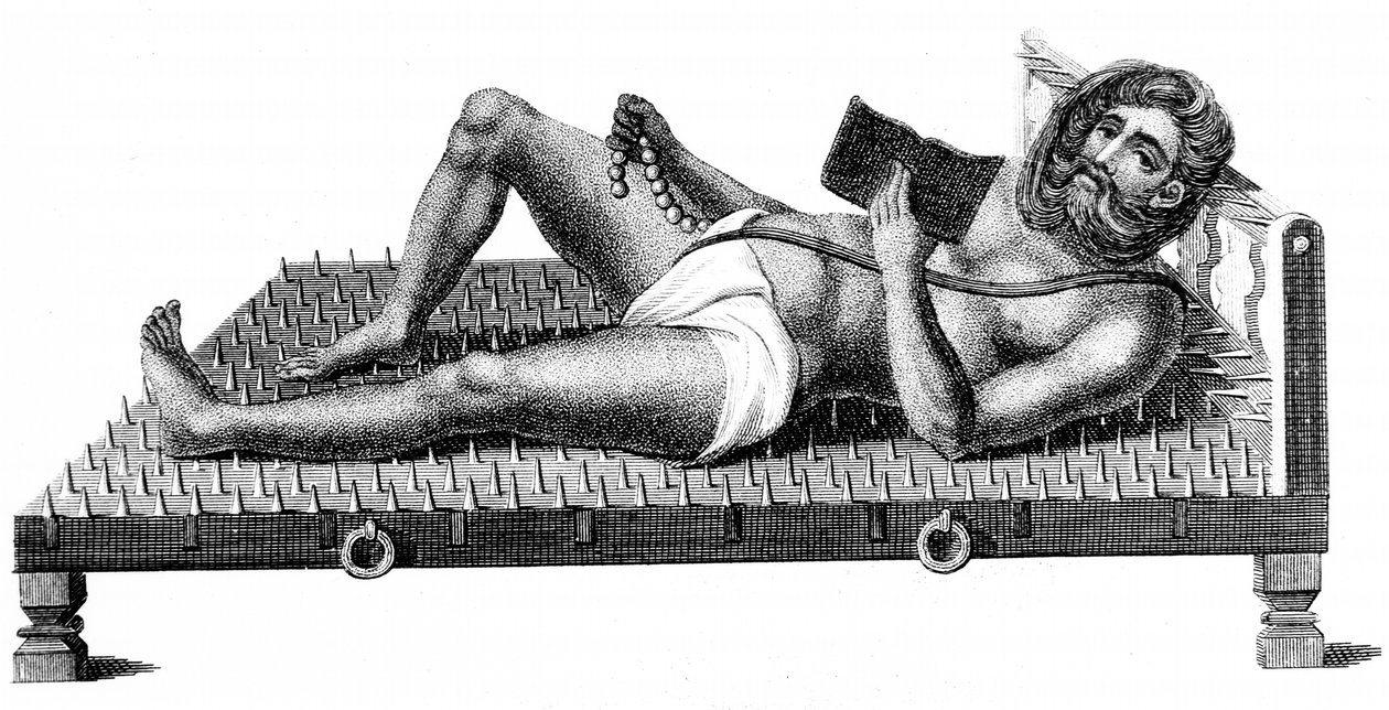 हिंदू दार्शनिक पररम सोमातुंरे पेरकासनुंड लोहे के स्पाइक्स के बिस्तर पर 1811 में फिर से चमकते हुए द्वारा अज्ञात