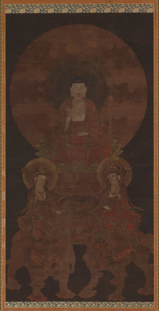 बोधिसत्व फुगेन के साथ ऐतिहासिक बुद्ध शाक्यमुनि..., मुरोमाची काल, 15वीं शताब्दी। द्वारा अज्ञात