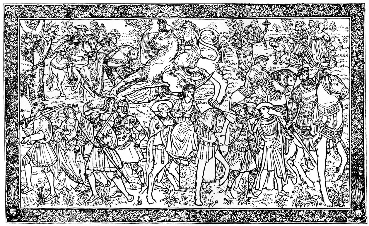 ऐतिहासिक और अलौकिक आंकड़े, हैम्पटन कोर्ट पैलेस, रिचमंड, लंदन, 1930 में टेपेस्ट्री द्वारा अज्ञात