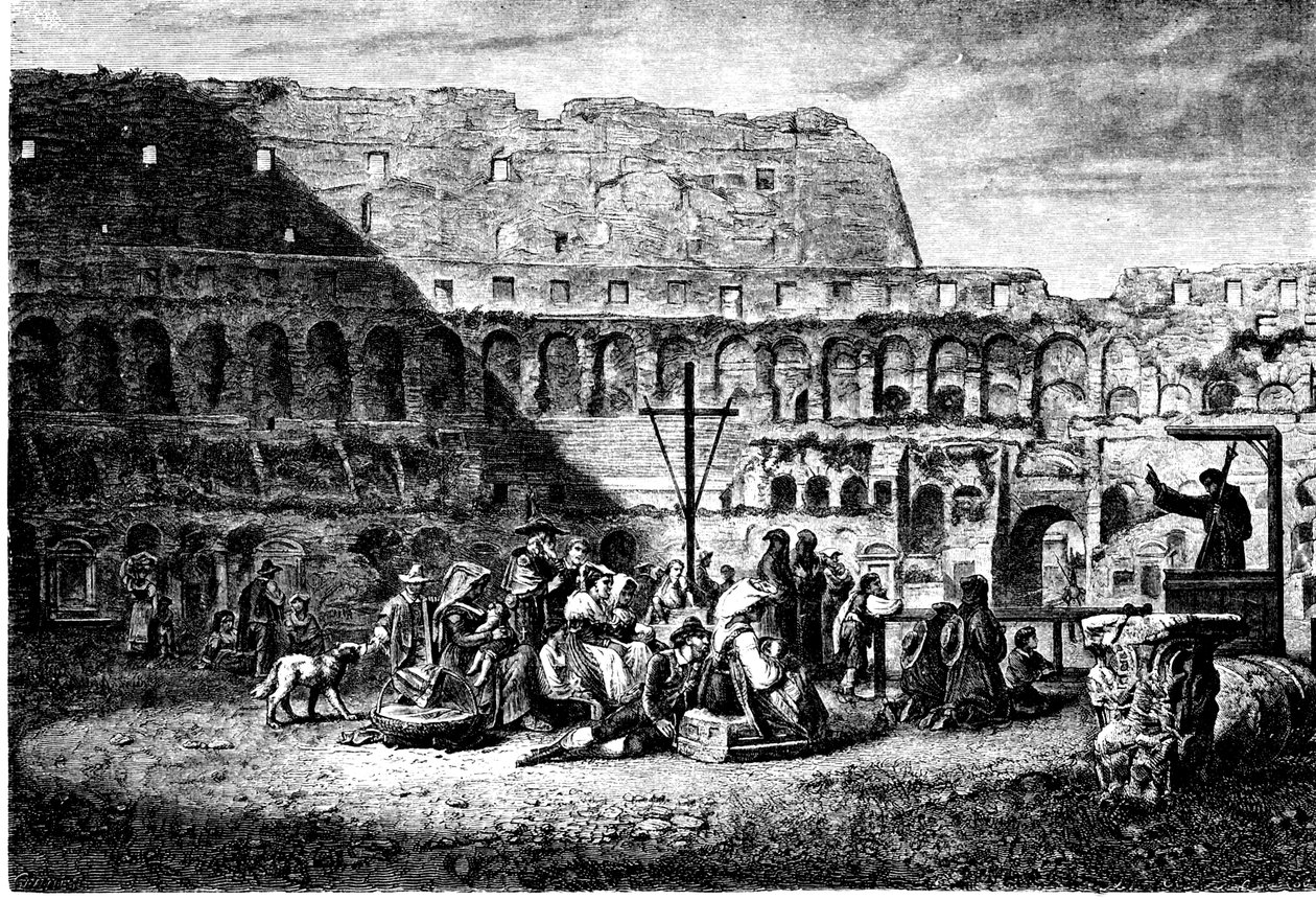 प्राचीन रोम का इतिहास। कालीज़ीयम के अंदर का लेंटन धर्मोपदेश। प्रिंट 1800 द्वारा अज्ञात