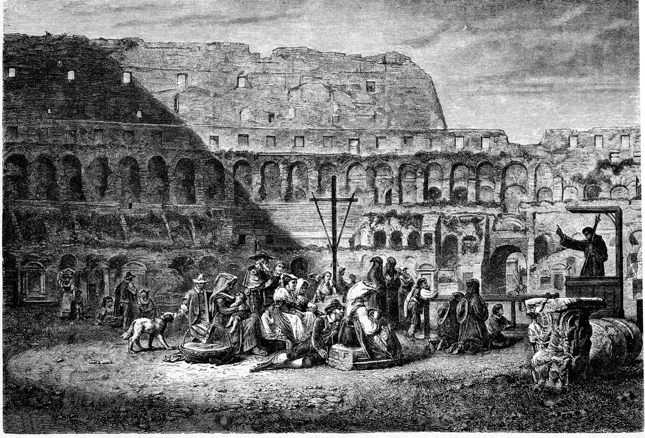 प्राचीन रोम का इतिहास। कालीज़ीयम के अंदर का लेंटन धर्मोपदेश। प्रिंट 1800 द्वारा अज्ञात