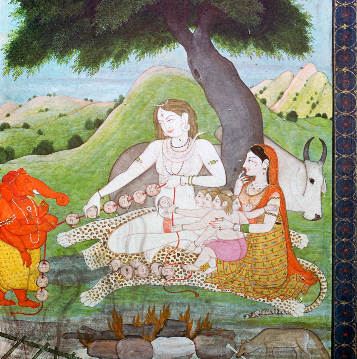 बर्निंग ग्राउंड में पवित्र परिवार, 19वीं सदी में शिव, पार्वती और गणेश को दर्शाता हुआ द्वारा अज्ञात