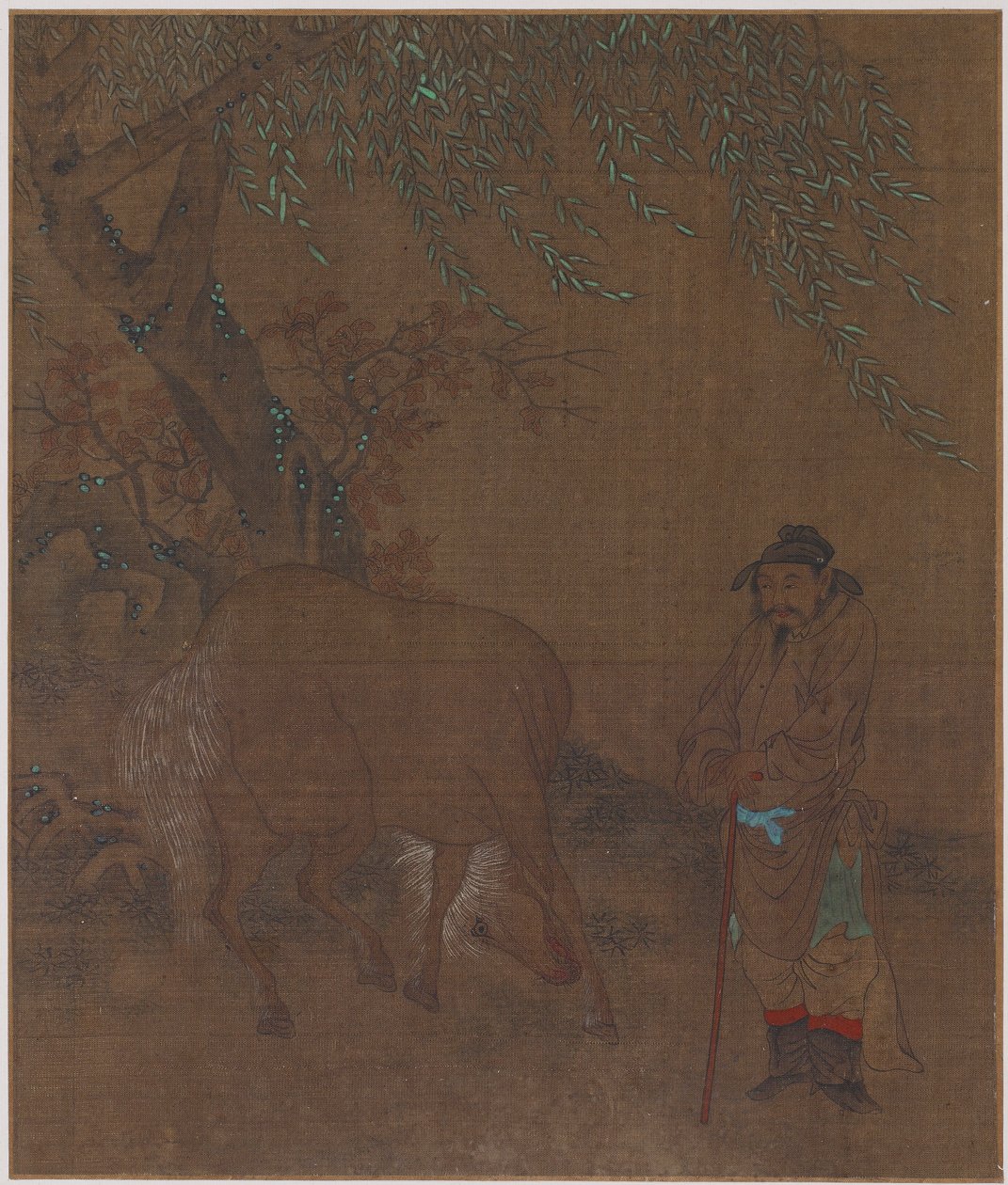 विलो के नीचे घोड़ा और दूल्हा, संभवतः मिंग राजवंश, 1368-1644। द्वारा अज्ञात