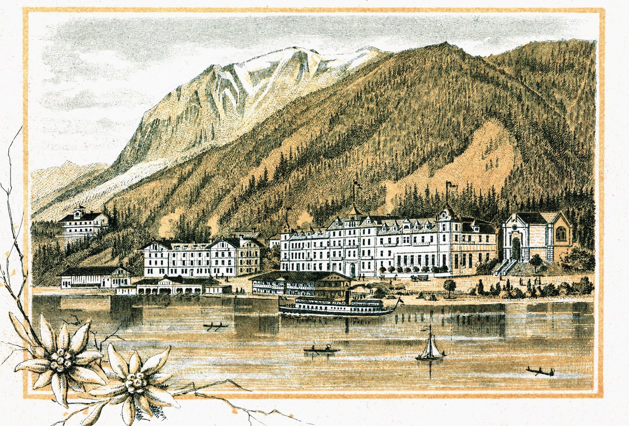 1900 . के आसपास Achensee Achen Tyrol ऑस्ट्रिया झील के किनारे होटल स्कोलास्टिका द्वारा अज्ञात