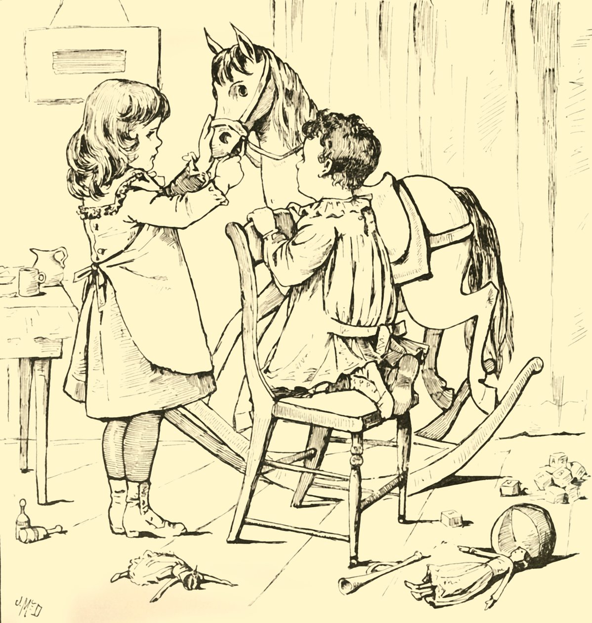 रॉकिंग-हॉर्स ऐट द केक, 1881। द्वारा अज्ञात