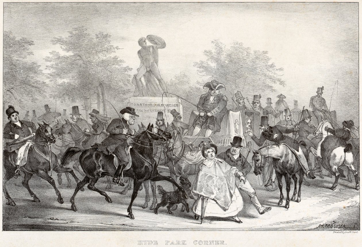 'हाइड पार्क कॉर्नर', 1825। द्वारा अज्ञात