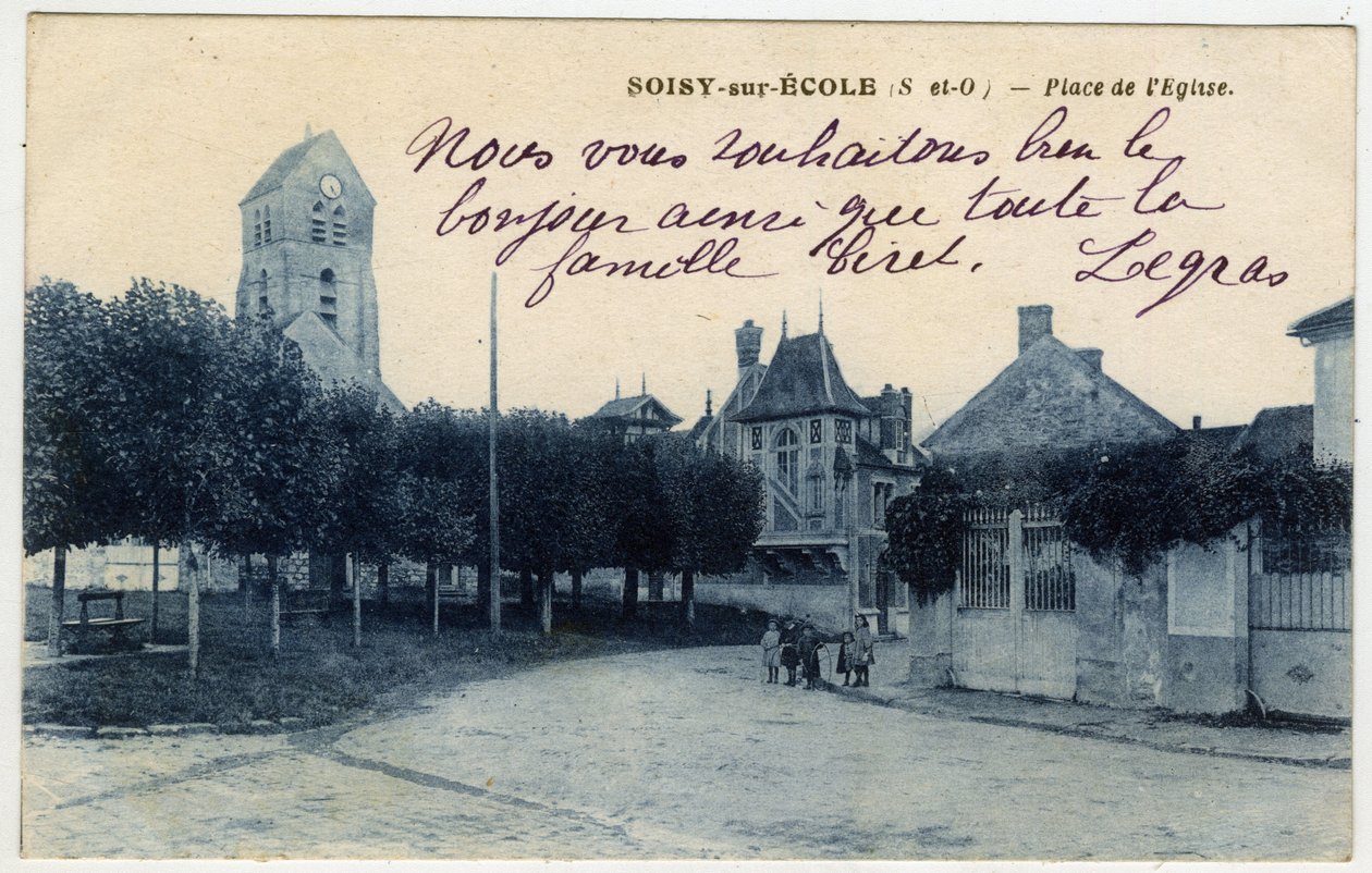 Ile de France, Essonne (91), Soisy sur Ecole (Soisy-sur-Ecole): Place de l'Eglise - पोस्टकार्ड देर से 19वीं-शुरुआत 20वीं सदी द्वारा अज्ञात