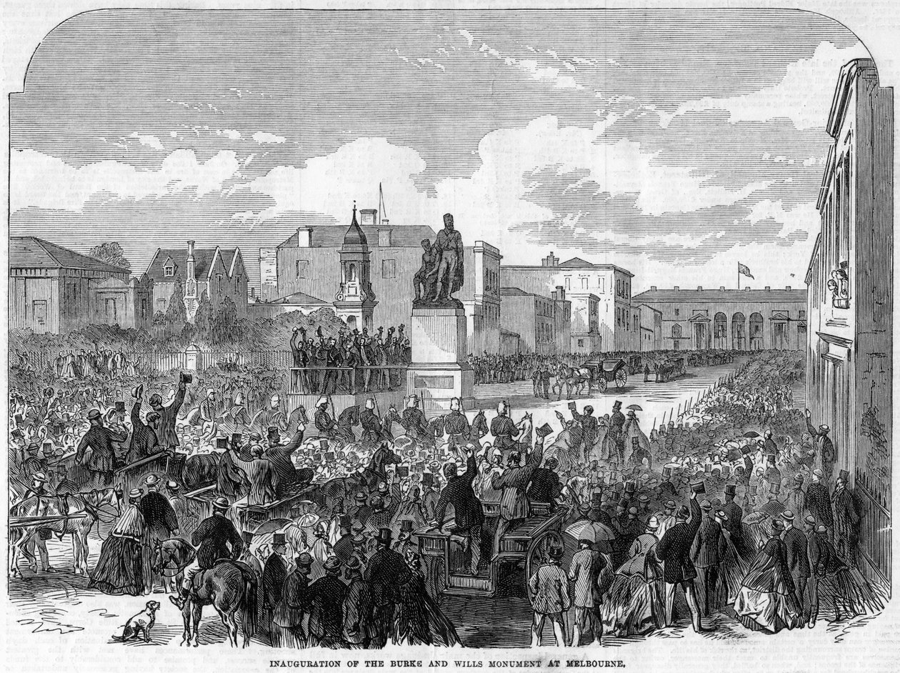 मेलबर्न, ऑस्ट्रेलिया में 1865 में बर्क और विल्स स्मारक का उद्घाटन द्वारा अज्ञात