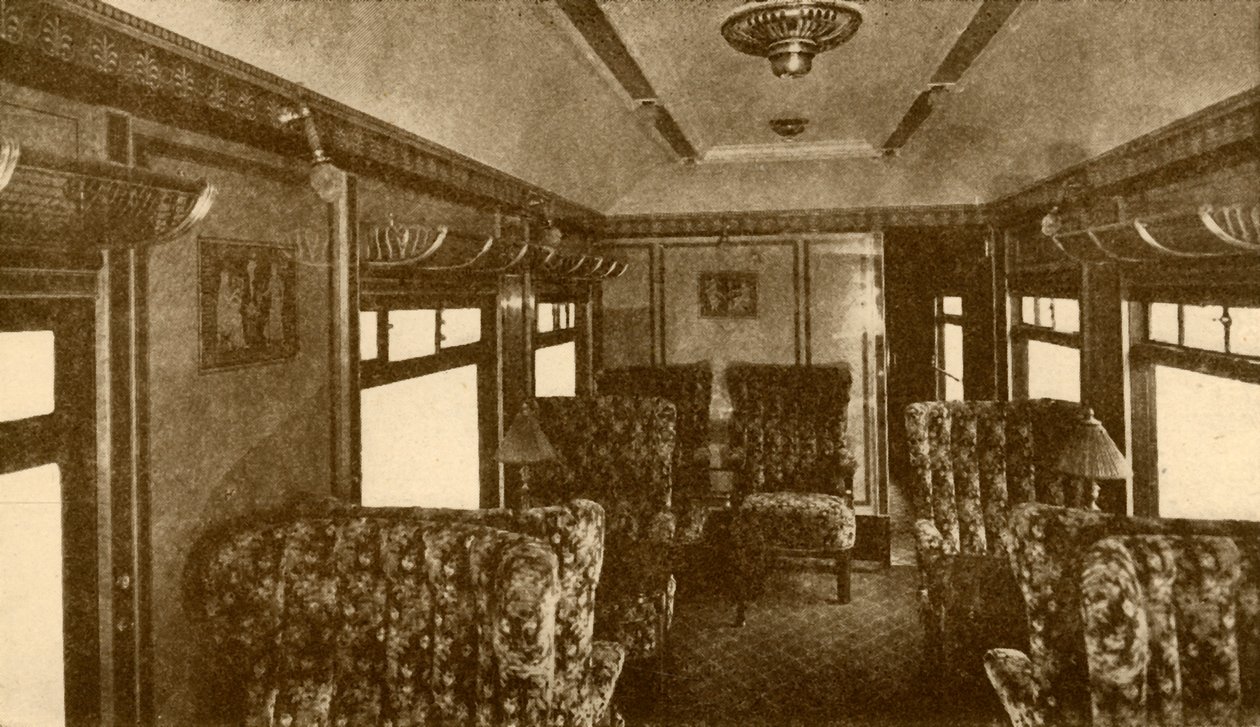 पुलमैन कार का इंटीरियर, मार्जोरी, दक्षिणी रेलवे, 1930। द्वारा अज्ञात