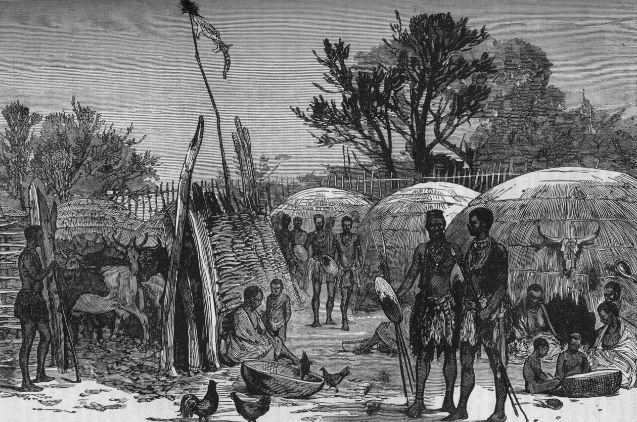 तुगेला नदी पर एक ज़ूली क्राल का इंटीरियर, c1880 द्वारा अज्ञात
