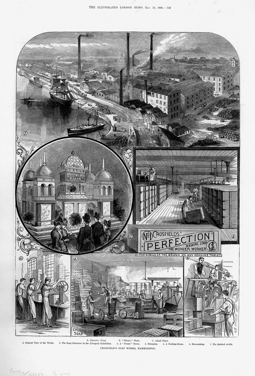 बैंक क्वारी, वारिंगटन, चेशायर, 1886 में जोसेफ क्रॉस्फील्ड एंड संस का साबुन कारखाना द्वारा अज्ञात