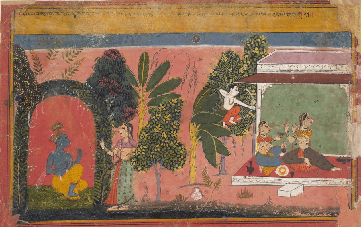 कामा ने राधा में अपने धनुष का उद्देश्य: कृष्ण की एक विचलित गीता गोविंदा से प्यार करते हैं। 1695। द्वारा अज्ञात