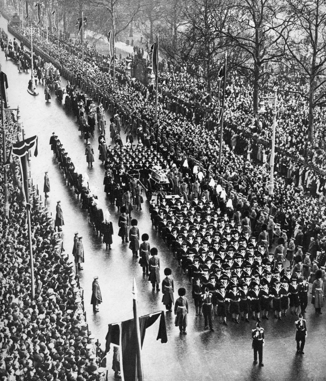28 जनवरी 1936 को लंदन के पिकाडिली में किंग जॉर्ज बनाम अंतिम संस्कार का जुलूस द्वारा अज्ञात