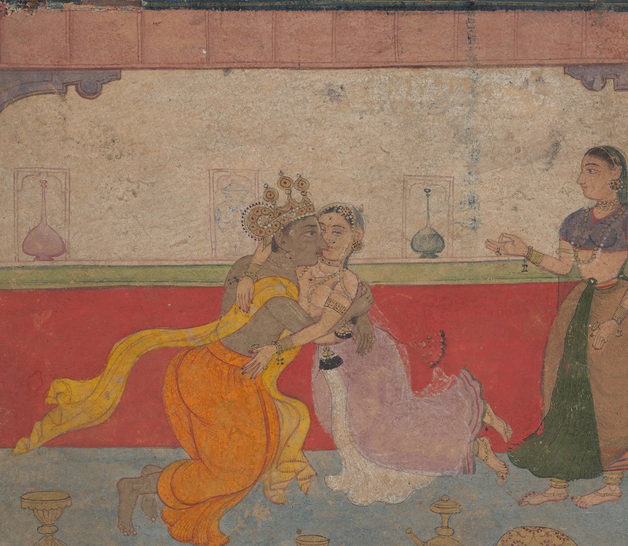 कृष्णा चुम्बन राधा: बोस्टन Rasikapriya प्रेमी आह्निका, ca.1610 से पृष्ठ। द्वारा अज्ञात