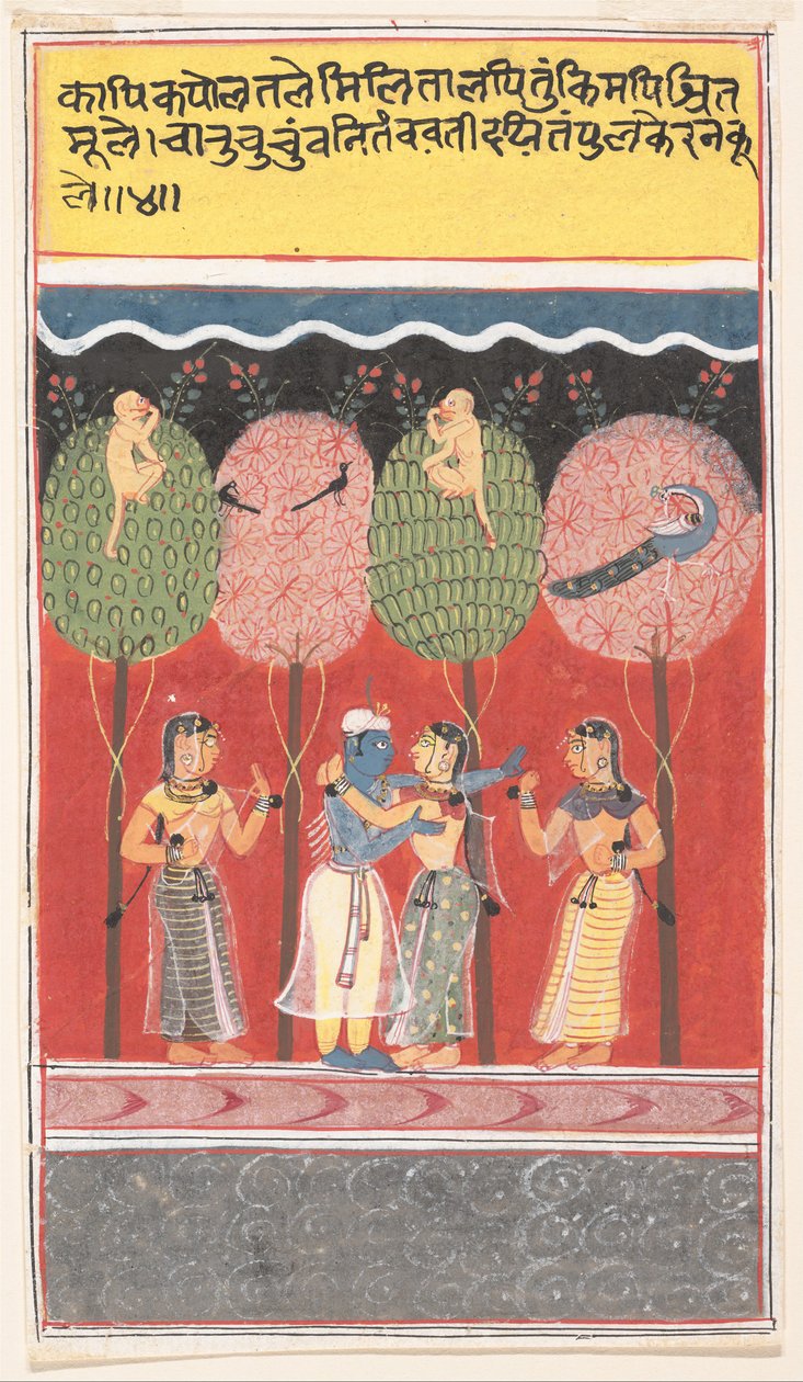 कृष्ण ने गोपियों के साथ ... गायों के एक विचलित गीता गोविंदा गीत से, c1630-40 द्वारा अज्ञात
