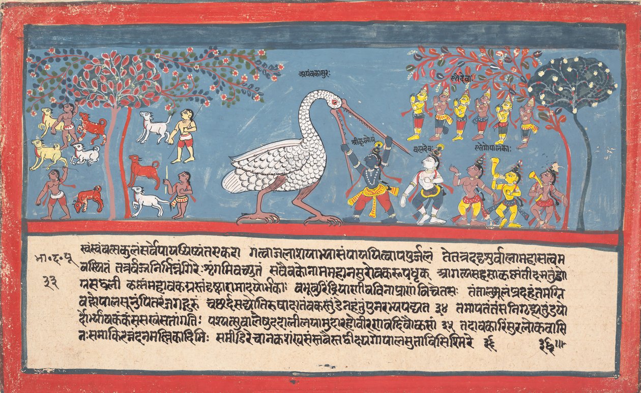 कृष्ण ने बकासुर का वध कर दिया, क्रेन दानव ..., एक विचलित भागवत पुराण से ..., 1800-1825। द्वारा अज्ञात