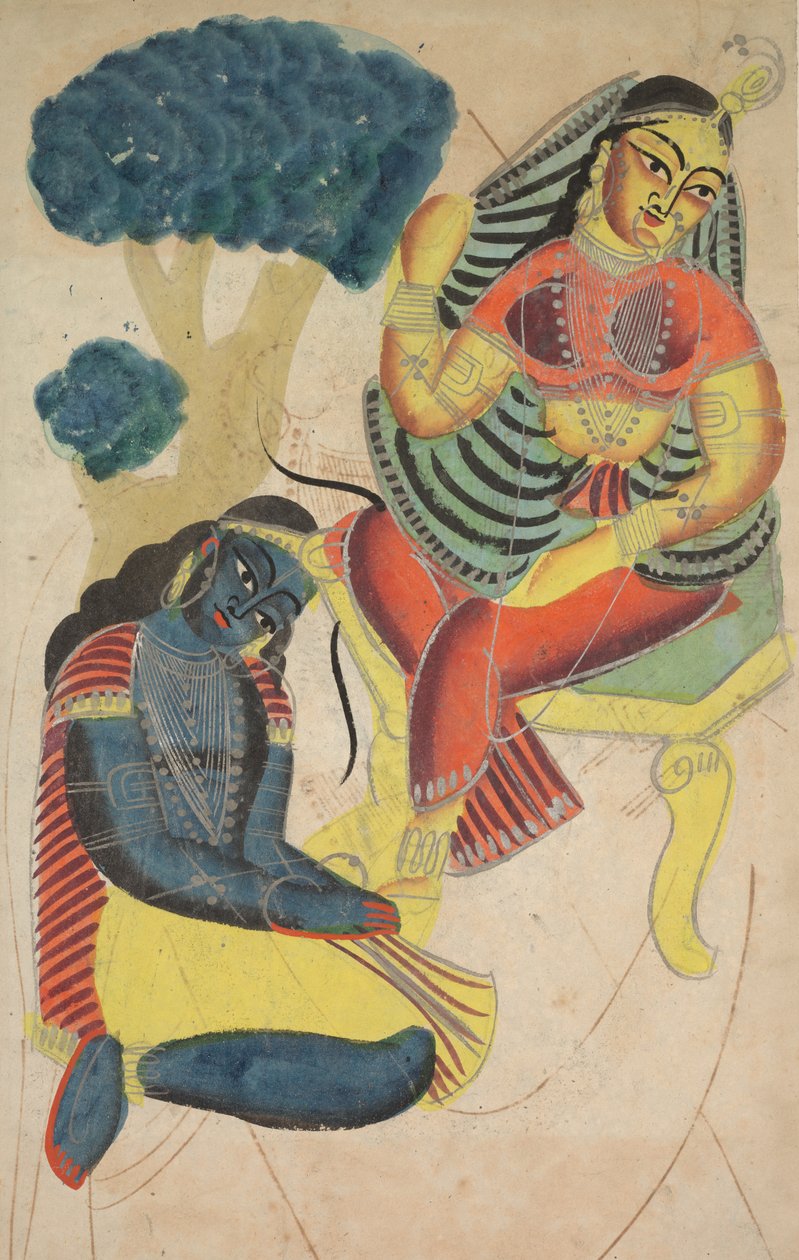 कृष्णा स्ट्रोकिंग राधा फीट, 1800s। द्वारा अज्ञात
