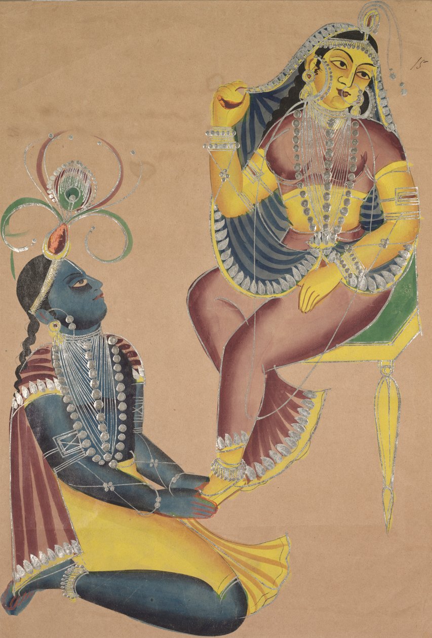 कृष्णा स्ट्रोकिंग राधा फीट, 1800s। द्वारा अज्ञात